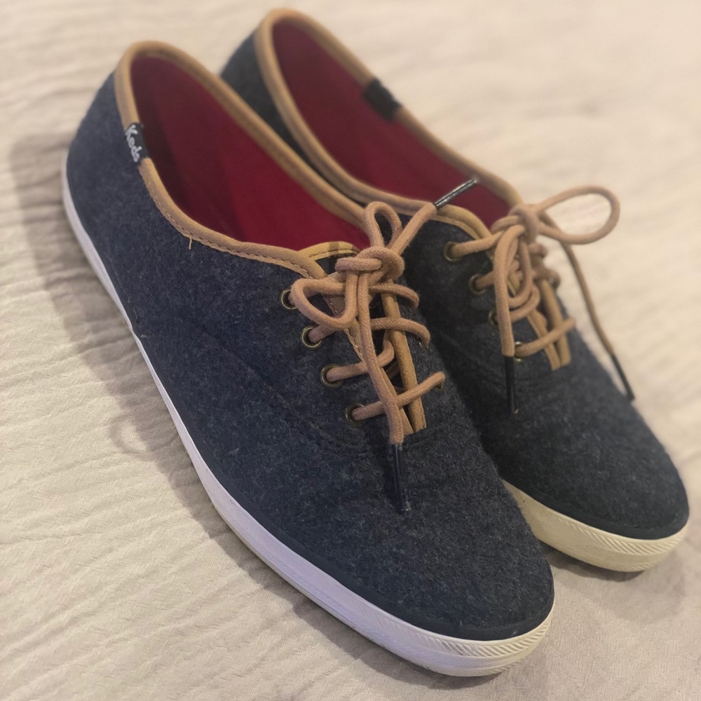 Keds Champion Wool Denim Blue and Leather Sneakers